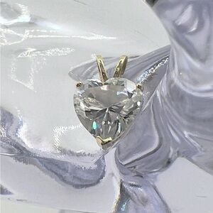 14K Yellow Gold CZ Solitaire Heart Cut Pendant